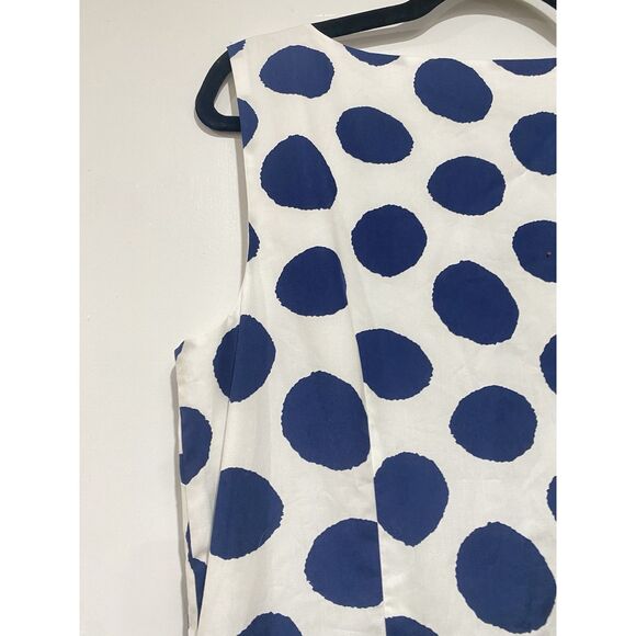 Talbots Dress Sz. 8 Polka Dot White Navy Button Pleat Fit Flare Sleeveless Belt - Picture 9 of 16